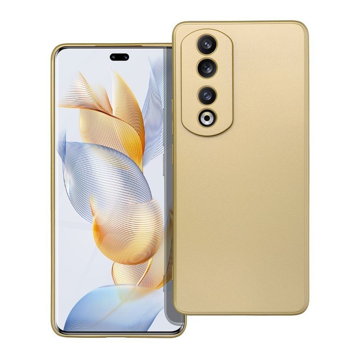 Силиконов кейс съвместим с Honor 90 Pro 5G, с микрофибърна вътрешност, златен, металик