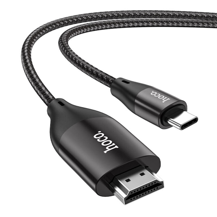 HDMI kábel USB-C csatlakozóval, HD 4K, Textil borítás, Kábelhossz 2 méter Fekete, Hoco UA27