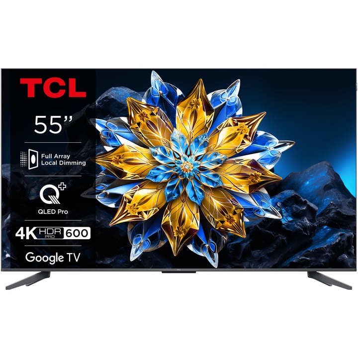 Televizor TCL QLED 55C655 Pro, 139 cm, Smart Gloogle TV, 4k Ultra HD, Clasa F (Model 2024)