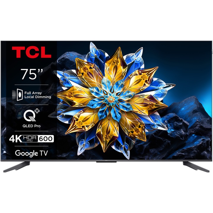 Televizor TCL QLED 75C655 Pro, 189 cm, Smart Gloogle TV, 4k Ultra HD, Clasa F (Model 2024)