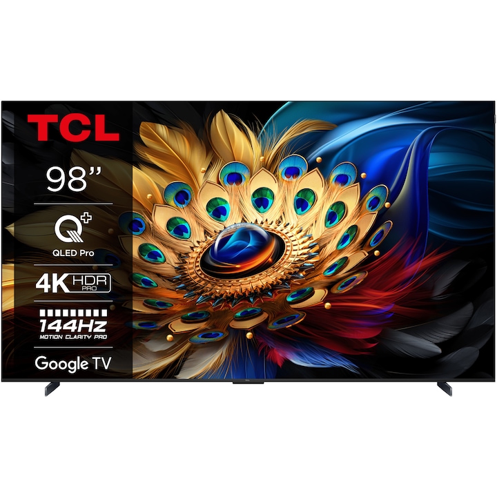 Televizor TCL QLED 98C655, 248 cm, Smart Google TV, 4K Ultra HD, 100Hz, Clasa G (Model 2024)