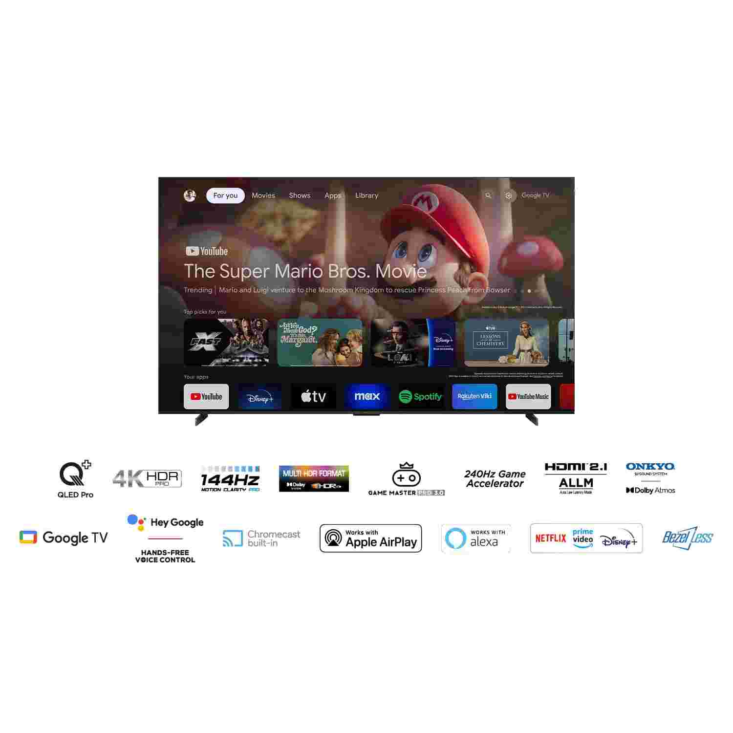 Televizor TCL QLED 98C655, 248 cm, Smart Google TV, 4K Ultra HD