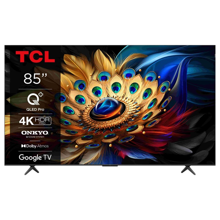 Televizor TCL QLED 85C655, 214 cm, Smart Google TV, 4K Ultra HD, Clasa F (Model 2024)