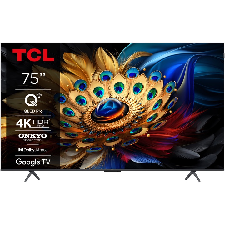 Televizor TCL QLED 75C655, 189 cm, Smart Google TV, 4K Ultra HD, Clasa F (Model 2024)