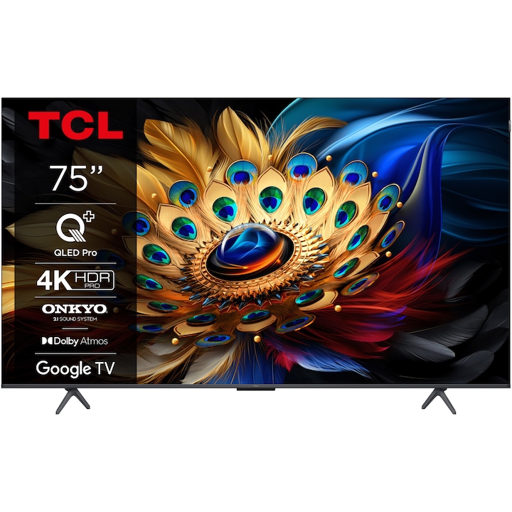 Телевизор TCL QLED 75C655, 75" (189 см), Smart Google TV, 4K Ultra HD, Клас F (Модел 2024)