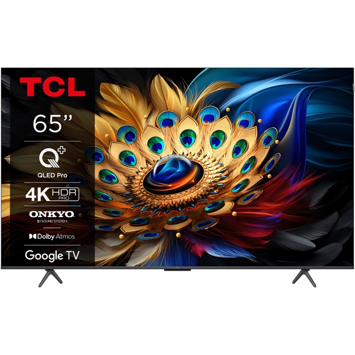 Televizor TCL QLED 65C655, 164 cm, Smart Google TV, 4K Ultra HD, Clasa F (Model 2024)