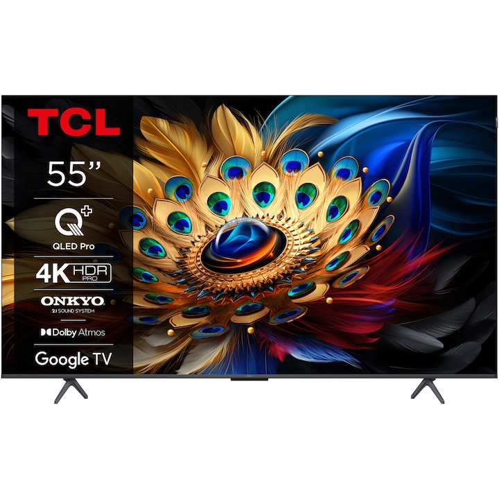 Televizor TCL QLED 55C655, 139 cm, Smart Google TV, 4K Ultra HD, Clasa F (Model 2024)