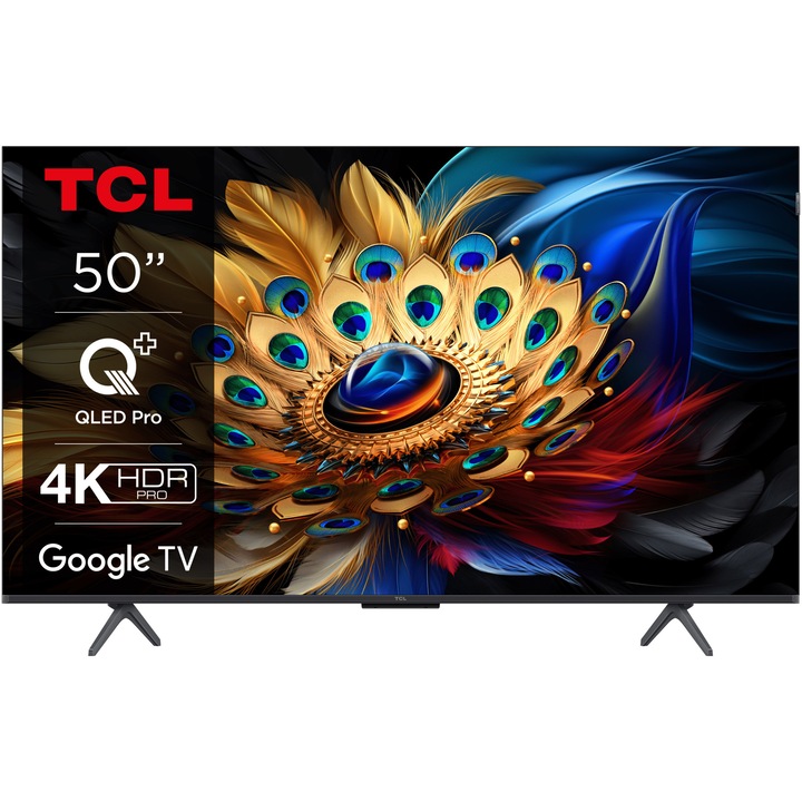 Televizor TCL QLED 50C655, 126 cm, Smart Google TV, 4K Ultra HD, Clasa F (Model 2024)