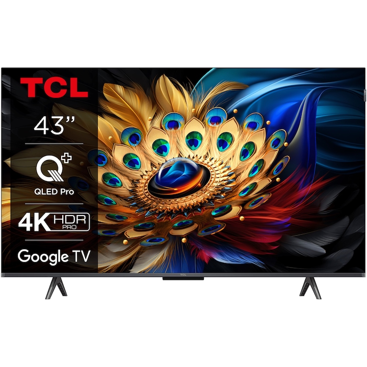 Televizor TCL QLED 43C655, 108 cm, Smart Google TV, 4K Ultra HD, Clasa F (Model 2024)