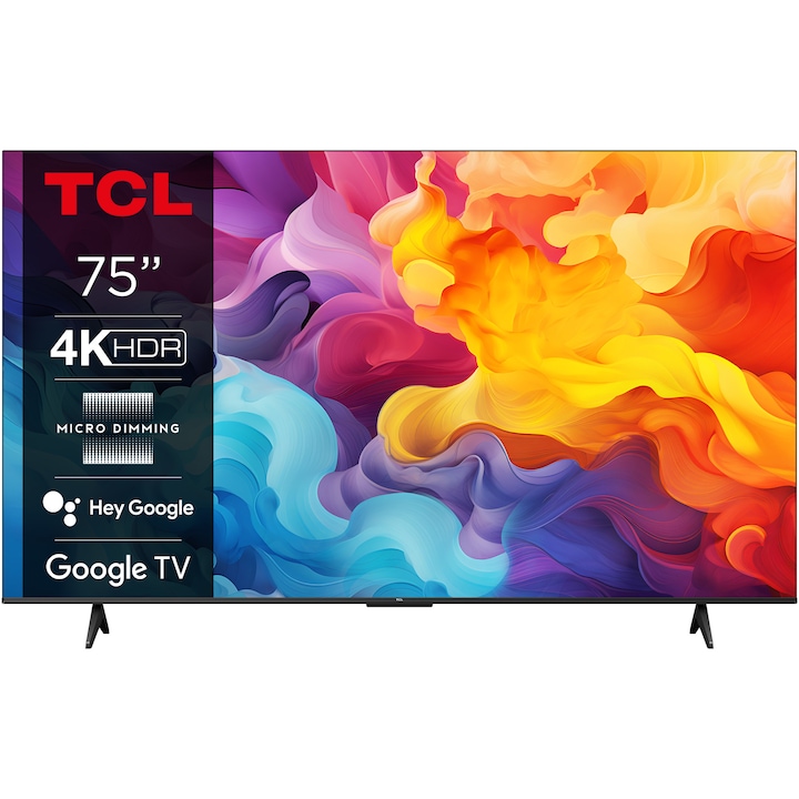 Телевизор TCL LED 75P655, 75" (189 см), Smart Google TV, 4K Ultra HD, Клас E (Модел 2024)