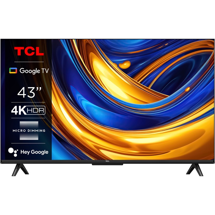 Televizor TCL LED 43P655, 108 cm, Smart Google TV, 4K Ultra HD, Clasa F (Model 2024)