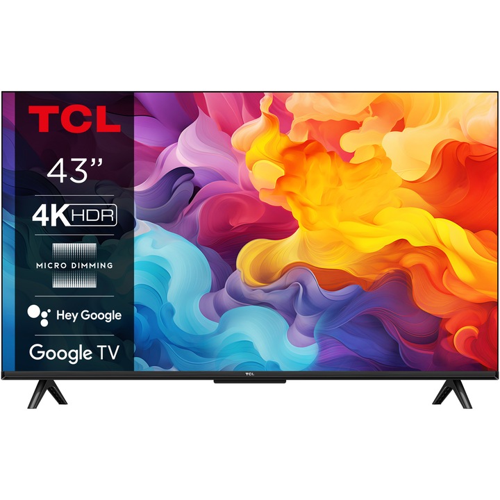 Televizor TCL LED 43P655, 108 cm, Smart Google TV, 4K Ultra HD, Clasa F (Model 2024)