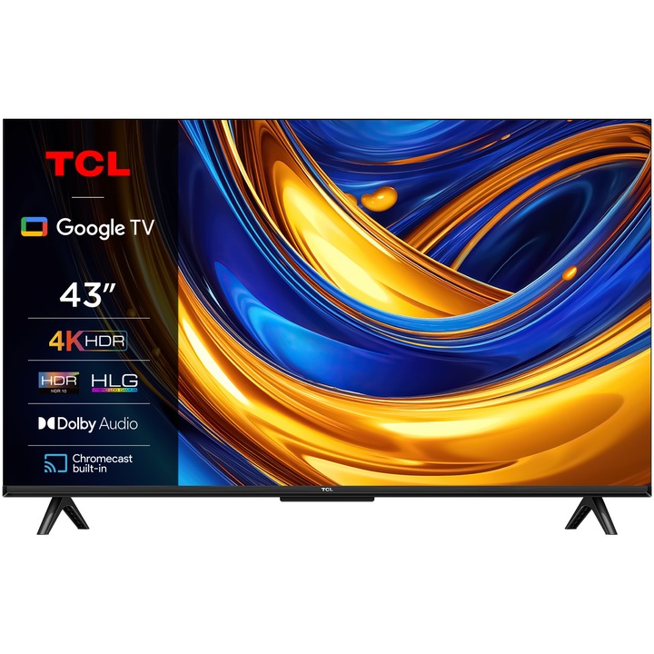 Televizor TCL LED 43P655, 108 cm, Smart Google TV, 4K Ultra HD, Clasa F (Model 2024)