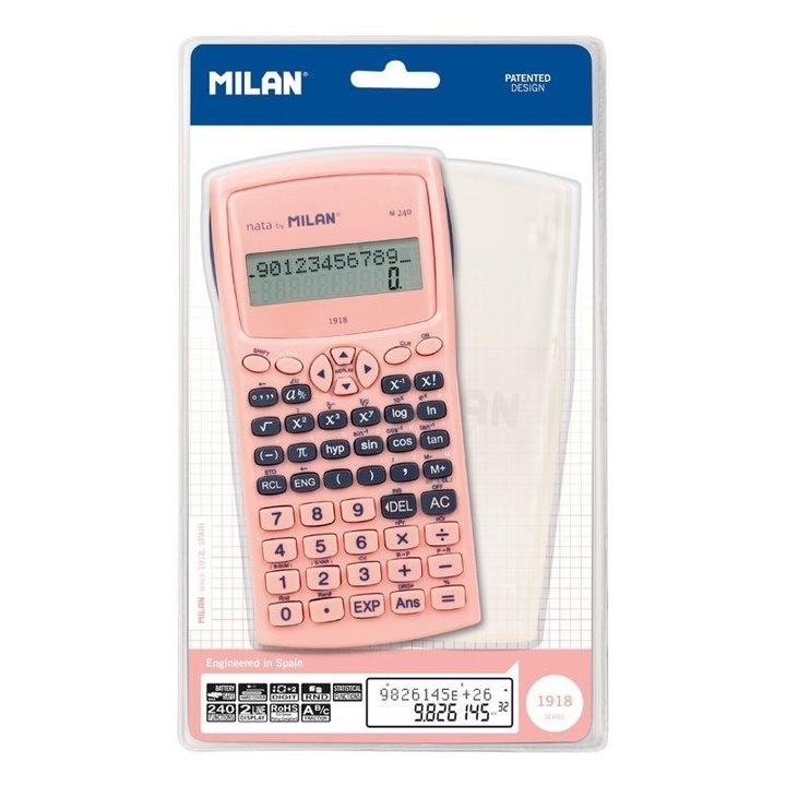 Калкулатор MILAN M240 1918, LCD 2 реда, розов, 16.7x8.4x1.9cm