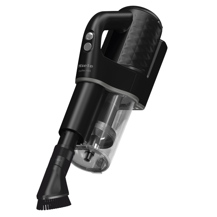 Aspirator vertical Miele Duoflex HX1 Cat & Dog 12377820, 2 in 1, 210 W, 0,3 l, autonomie 55 min, filtru Hygiene, tehnologie Vortex, perie Electro Compact, negru