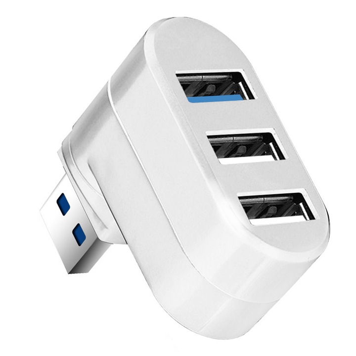 USB 3.0 хъб, ZmdecQna, ABS, 90°/180° ротация, бял