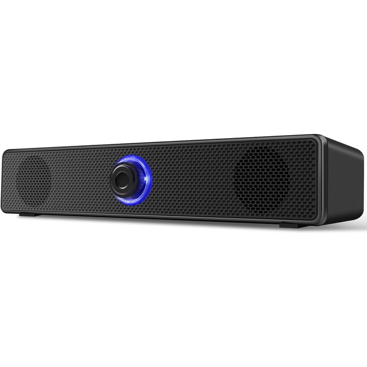 Компютърни високоговорители, Bailink, Soundbar PC, стерео, тънък, 6W, градиентни светлини RGB, 3,5 mm AUX, USB (захранване), черен