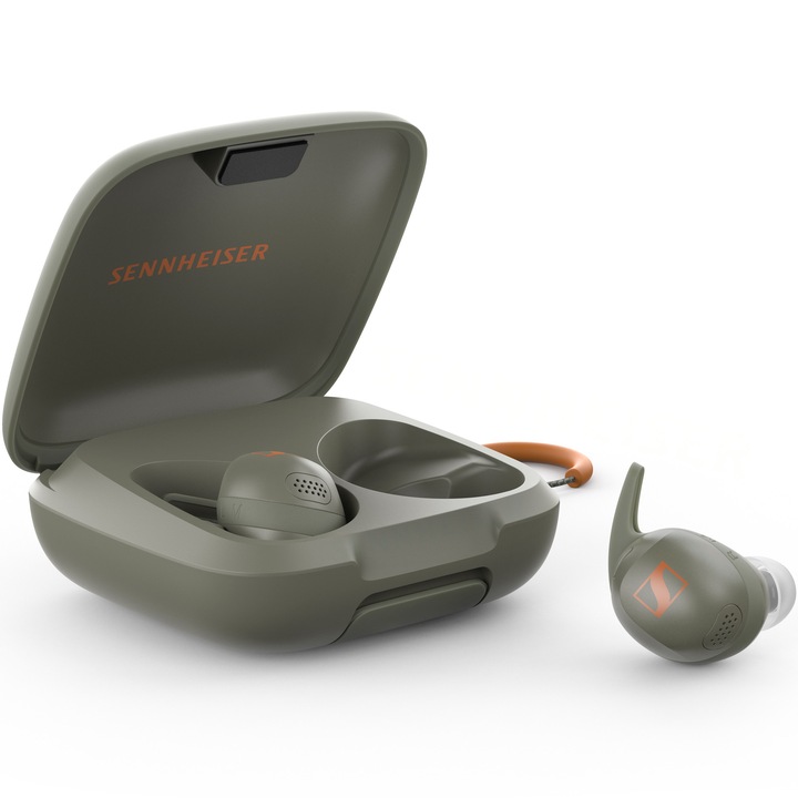 Слушалки за поставяне в ушите Sennheiser Momentum Sport, Bluetooth, HR монитор, телесна температура, микрофон, маслина