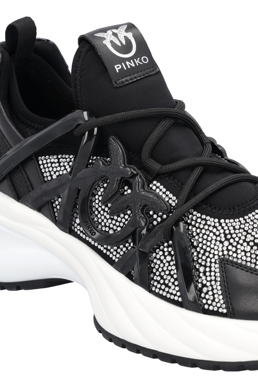 Pinko, Pantofi sport slip-on cu strasuri, Negru, 40