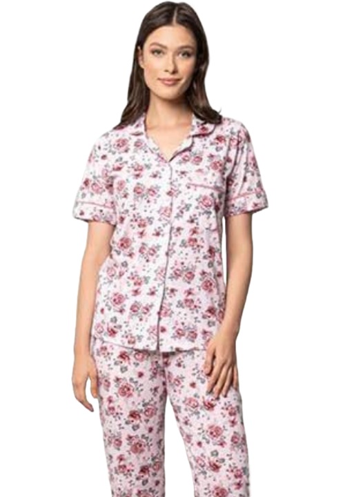 Pijama Dama Uramag, 100% Bumbac, 2 piese, Roz viu