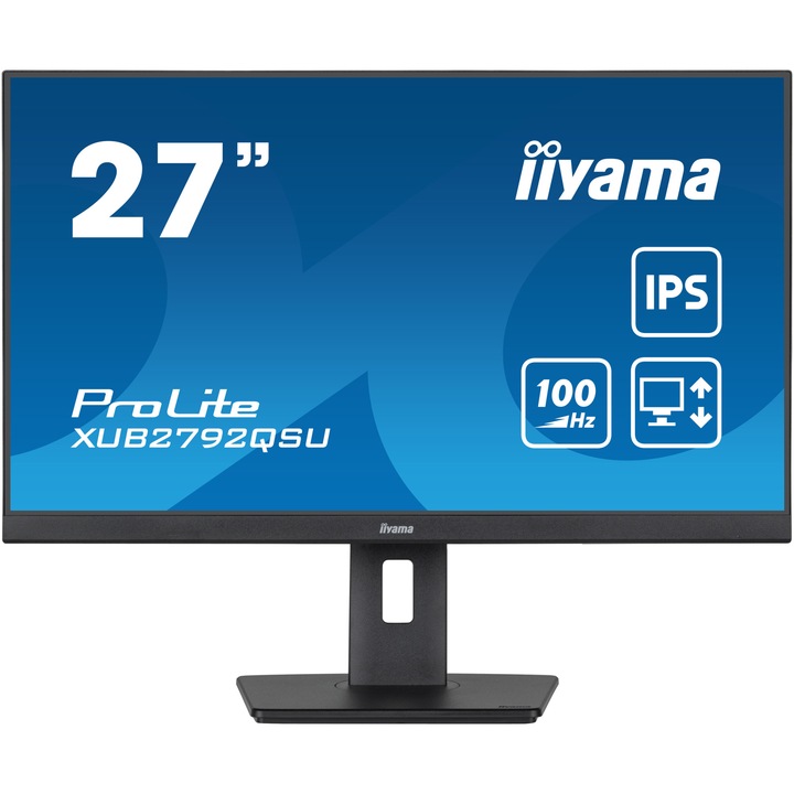 iiyama ProLite XUB2792QSU-B6 27" Monitor, WQHD LED IPS, 100Hz, 0,4ms, HDMI, DisplayPort, HUB USB 4x3.2, HAS (150mm) + Pivot, villogásmentes + kék fény