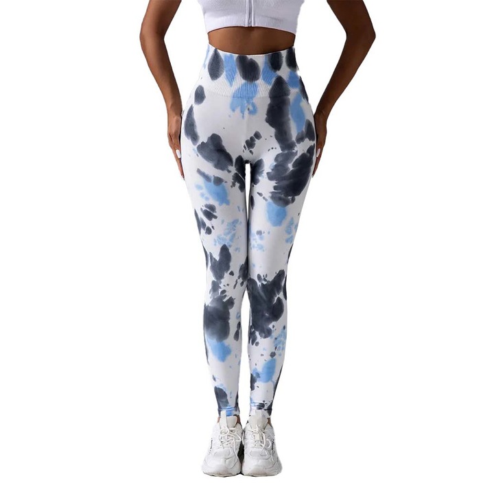 Colanti Fitness WNY PRO Tie Dye push up cu talie inalta WCLNT2588, Alb/Albastru