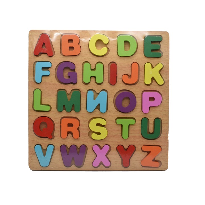 Puzzle 26 nagy ábécé betűvel fa táblán, vonzó színekben