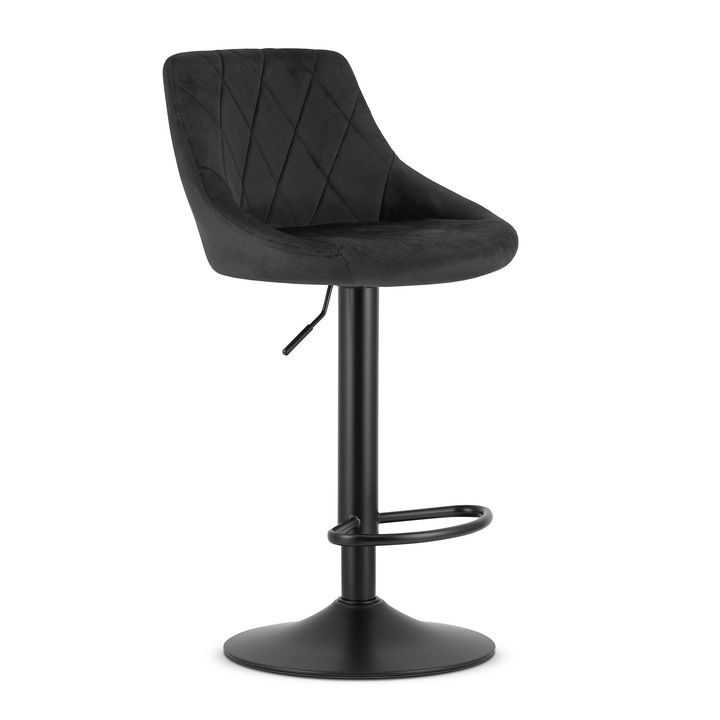 Bárszék, Bársony, Kárpitozott, Forgó, 105 cm, Fekete