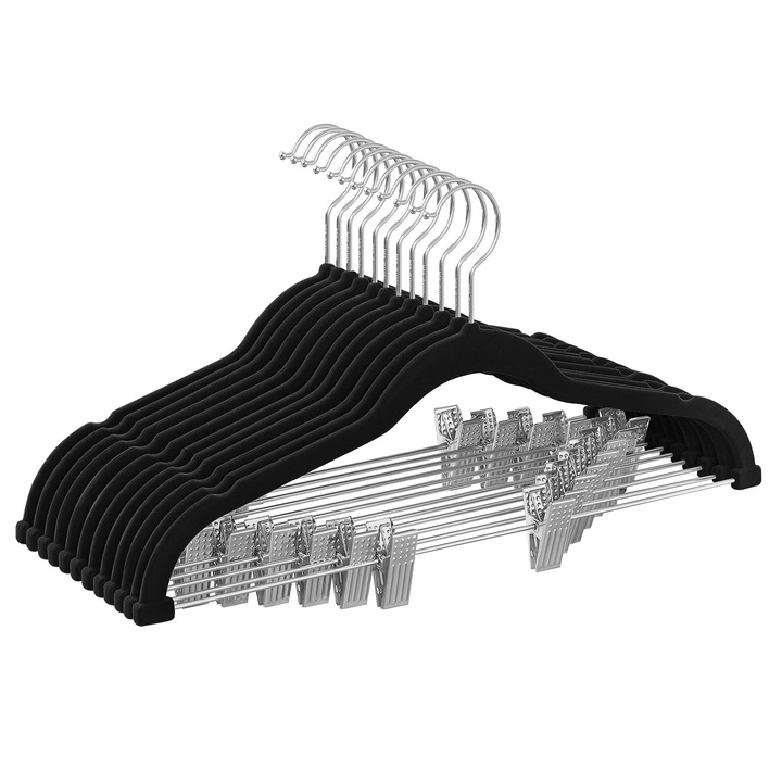 Set 12 umerase velur cu cleme, negru, 45x0.5x23cm