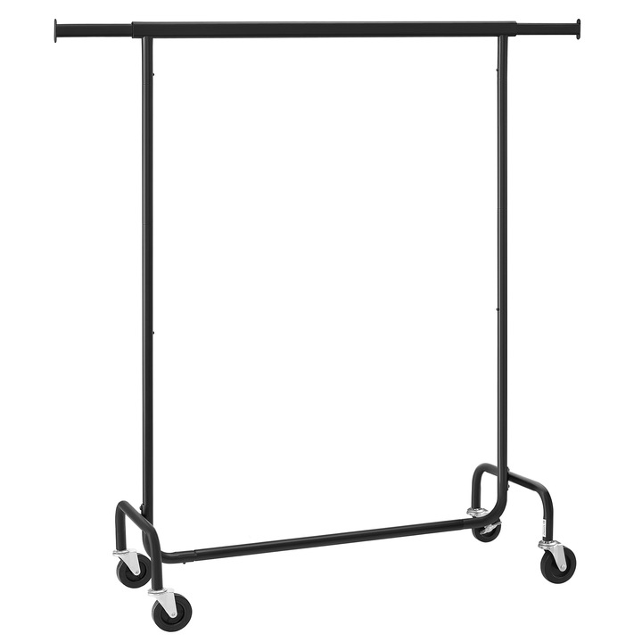 Мобилна рамка за закачалки, стомана, 150x45x160 см, черна
