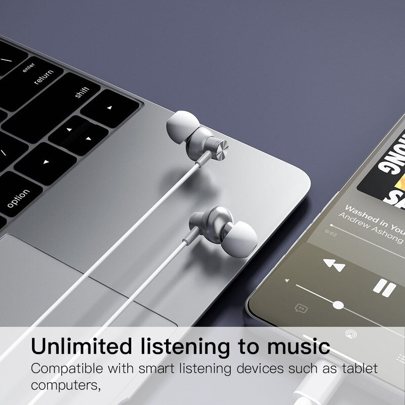 Casti cu fir intraauriculare / Sunet stereo HiFi + Intraauricular confortabil / Type-c / Argintiu
