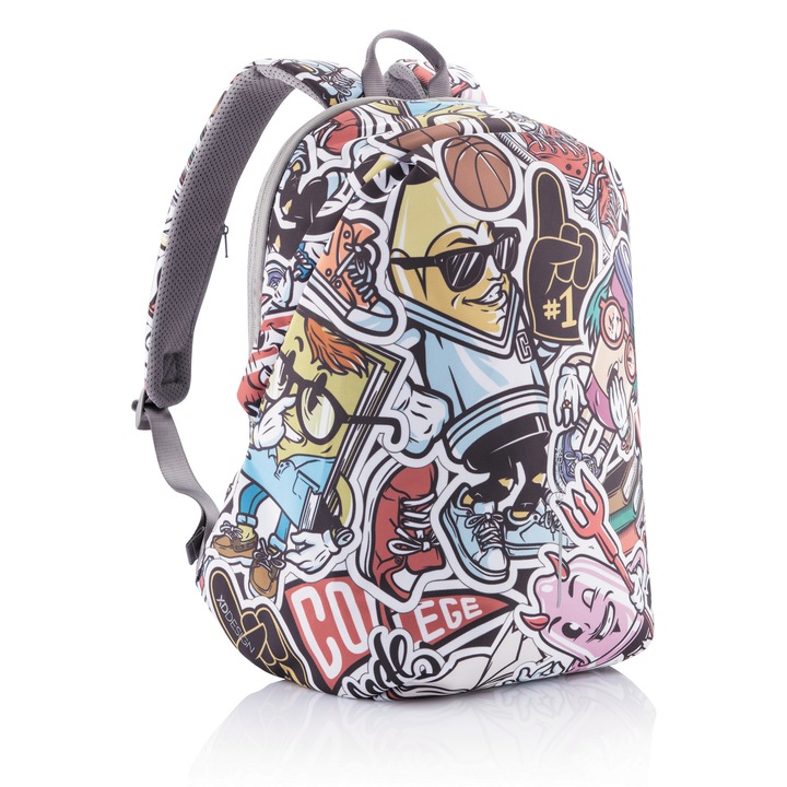 Rucsac Art, antifurt, gri/rosu