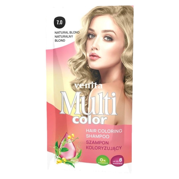Sampon Colorant si Nuantator, Multicolor, Venita, 7.0 Natural Blond, 40g