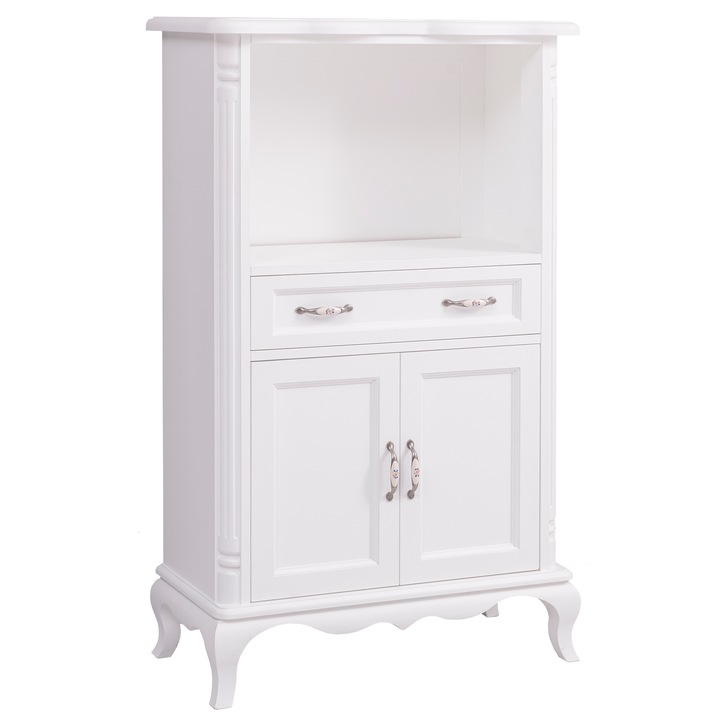 Dulap baie cu 2 usi si 1 sertar Chic, sertarul pe sine soft close, culoare alb P004, 100% lemn masiv