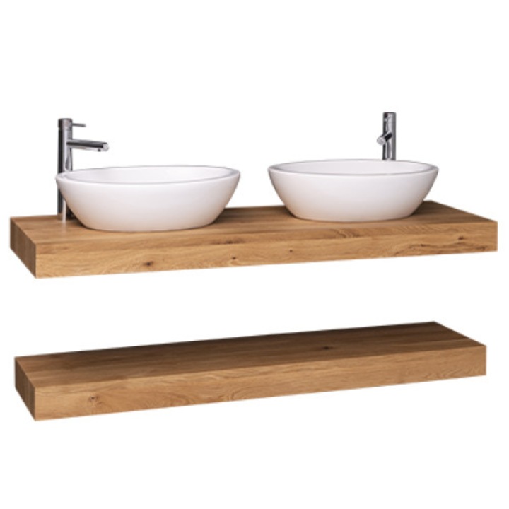 Suport pentru lavoare duble din stejar cu set de fixare in perete, culoare natural P089, uleiat, 100% lemn masiv