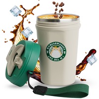 Cana termica de cafea, Xinxu, pentru cafea, ceai, espresso, ciocolata sau bauturi reci, sistem 360°, Proiectare de izolare dubla -strat, 520ml, Inox, Verde