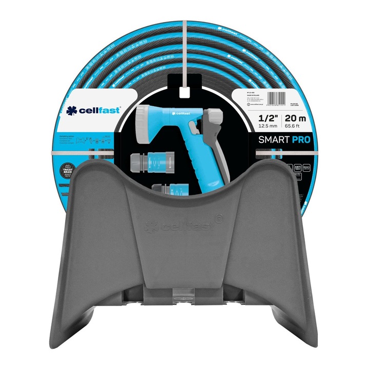 Kerti tömlőkészlet tartóval és adapterekkel, Celffast Smart Pro ATS 1/2", 20 m, kék