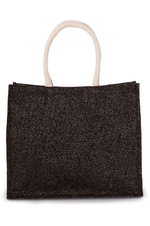 Geanta de plaja din iuta, 42x36x15 cm KI0219, Black, Silver