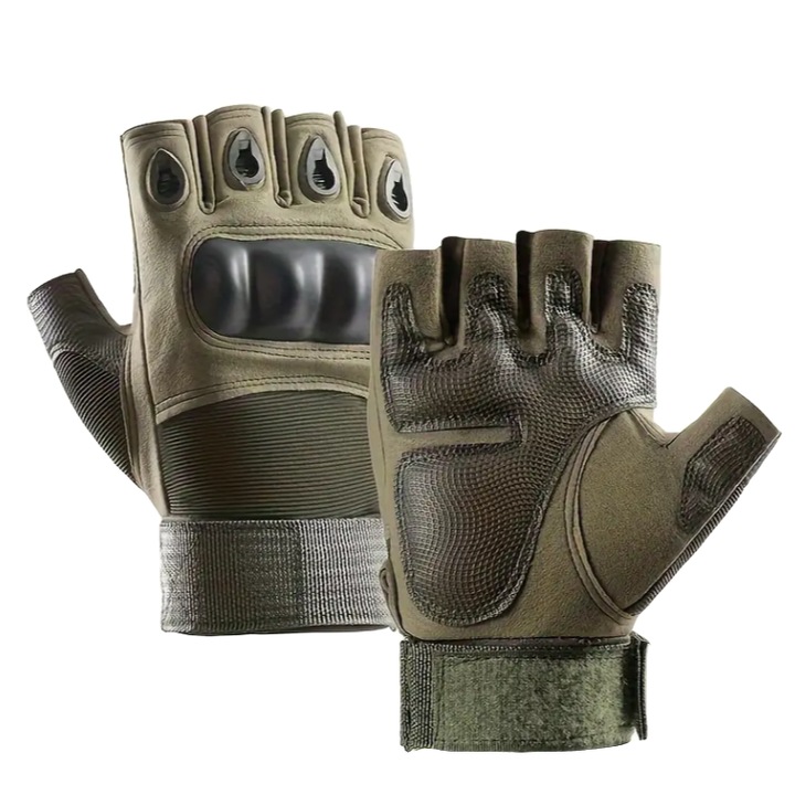 Biker Half Finger Gloves Khaki L - XL