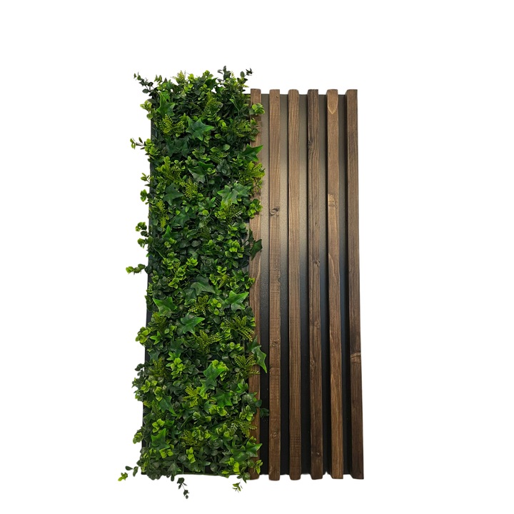 Cuier cu riflaje si iarba artificiala/panou decorativ 100 cm x 55 cm wenge, Mobleto