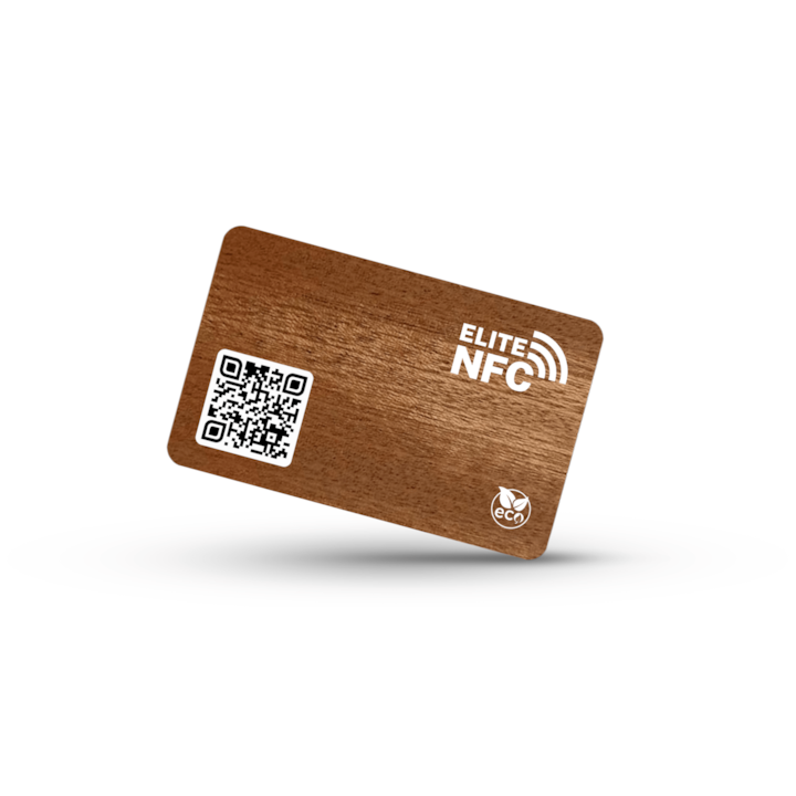 Card carte de vizita digitala, NFC Premium Eco din Lemn Sapele EliteNFC Smart Business