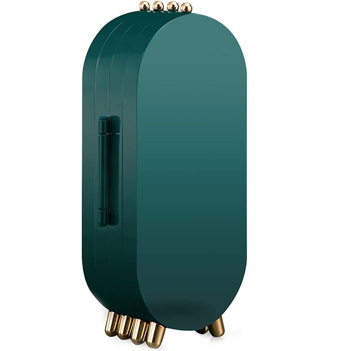 Zöld összecsukható ékszertároló doboz tükörrel 23 cm