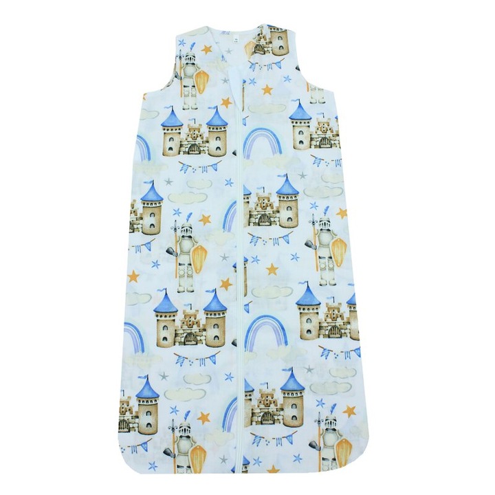Sac de dormit, fara umplutura, un strat bumbac, Castel, albastru 120 CM
