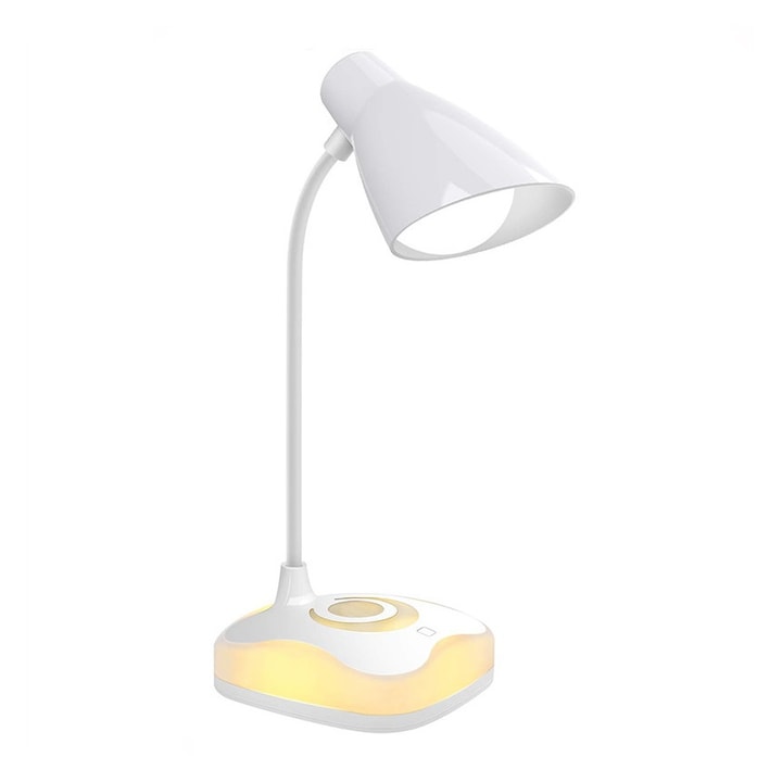 Lampa LED pentru birou sau noptiera, portabila, incarcare USB, 5W, 3 trepte intensitate plus mod lumina de noapte, control tactil, pliabila, acumulator 1000 mAh