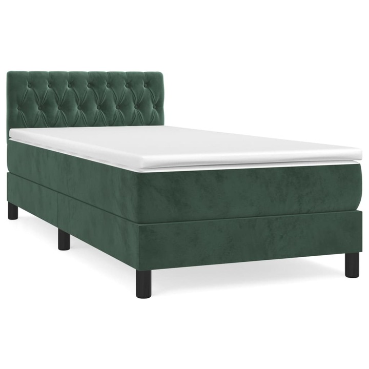 Pat box spring cu saltea vidaXL, verde inchis, 90x200 cm, catifea, 38.19 kg 3141464
