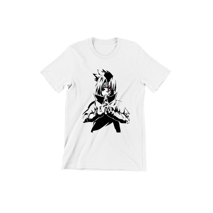 Prestige-Butique gyerek póló, Naruto Shippuden 2024, Sasuke fekete-fehér, Fehér