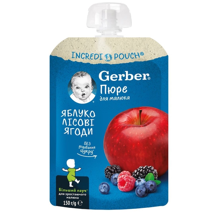 Храна за бебета, Gerber Natural for baby, Пауч пюре от ябълки и горски плодове, 150g