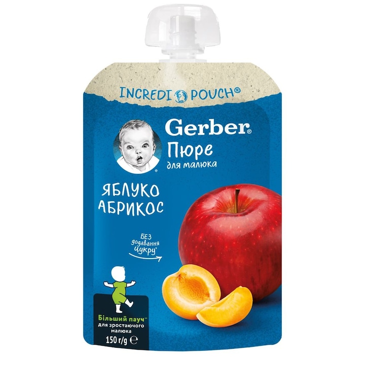 Храна за бебета, Gerber Natural for baby, Пауч пюре от ябълки и кайсии, 150g