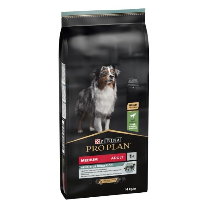 Суха храна, PURINA PRO PLAN, Medium Adult Sensitive Digestion, за кучета в зряла възраст от средни породи с чувствителен стомах, с високо съдържание на агне, 14 kg