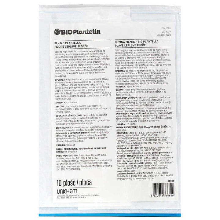 Set 10 placi adezive capcane lipicioase albastre BIO PLANTELLA, musculite de sera, trips